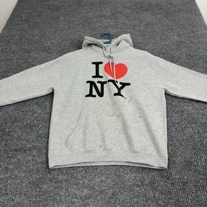 I Love NY Hoodie Small Gray Cotton Graphic Pullover Streetwear Casual Style